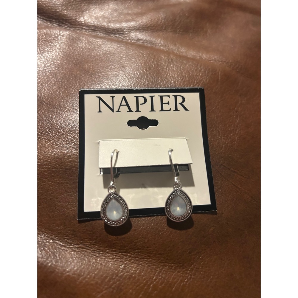 Napier Silver Tone Faux Opal Teardrop Lever Back Drop Earrings